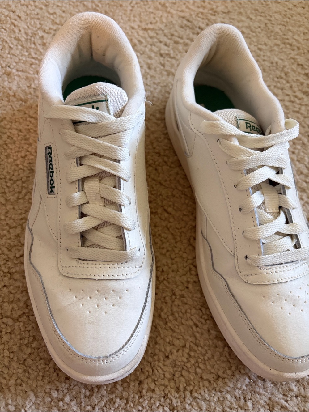 Reebok White Leather Sneakers with Subtle Green Accents